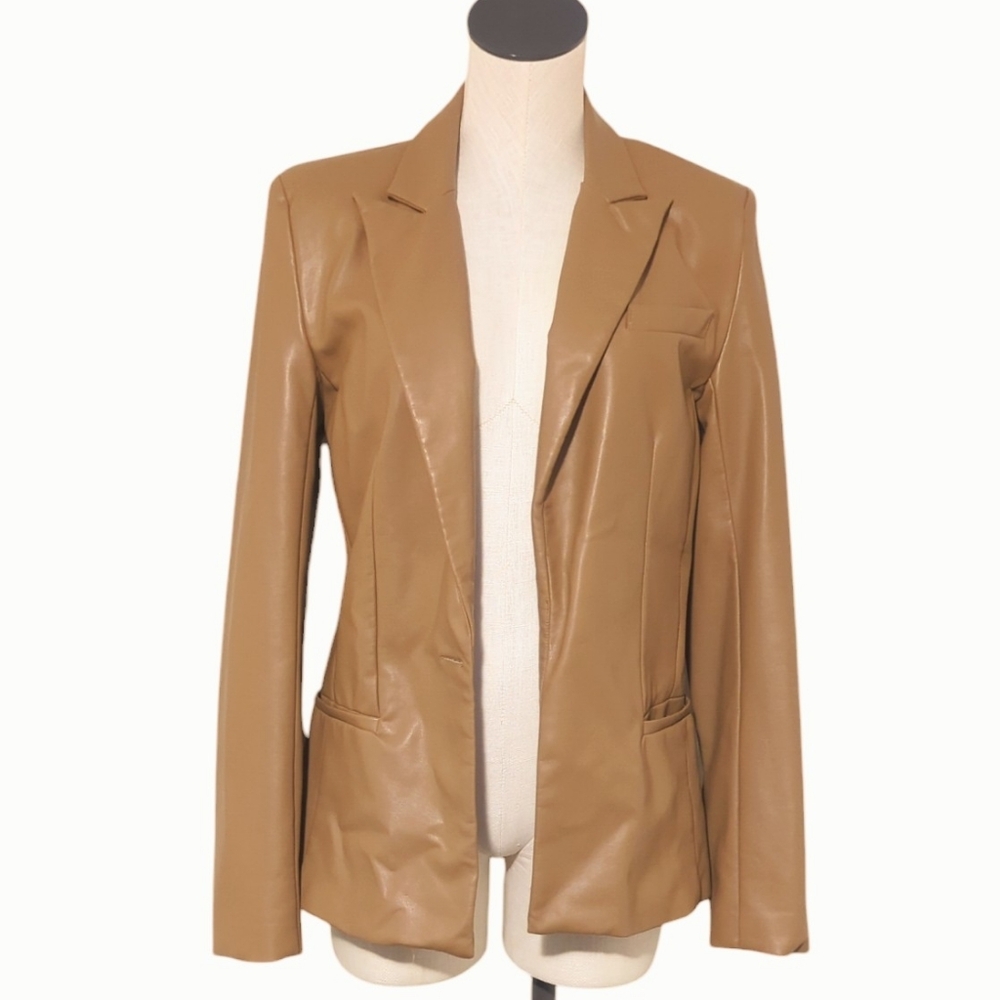 Nicholas Faux Leather Single Button Blazer Jacket US 6